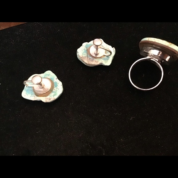 Turquoise-Like Stone Earrings and Ring - Picture 2 of 3